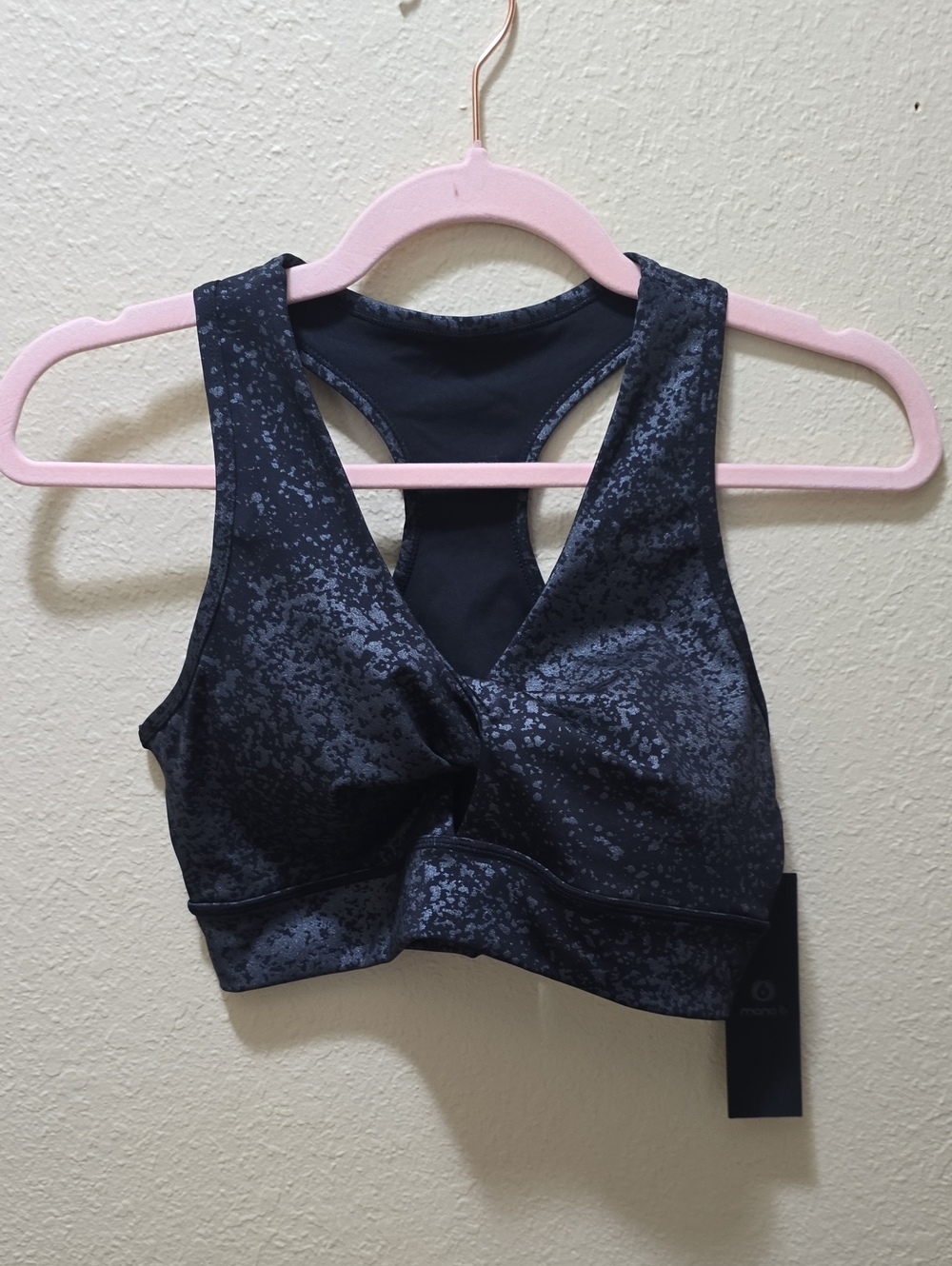 NWT Mono B Black Speckle Racerback Sports Bra Size Small